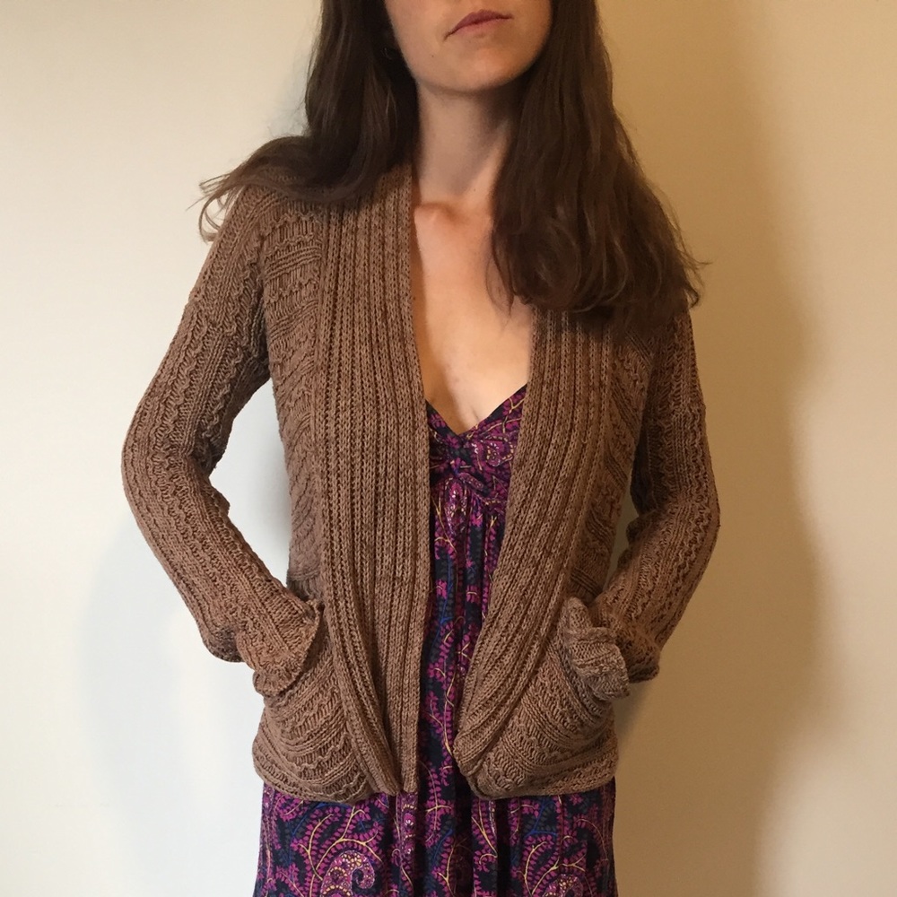 Free People Open Front Cable Knit Cardigan - Brown